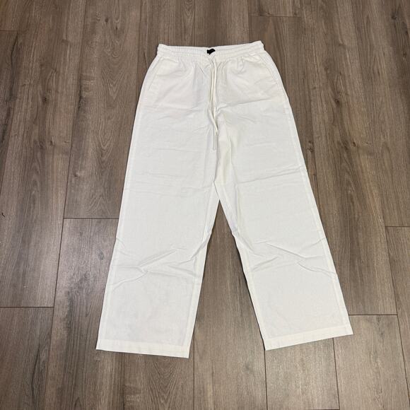 J.Crew Linen Blend Slim Wide Leg Drawstring Pants Sz 6 White Pull On Relaxed Fit - Picture 4 of 8